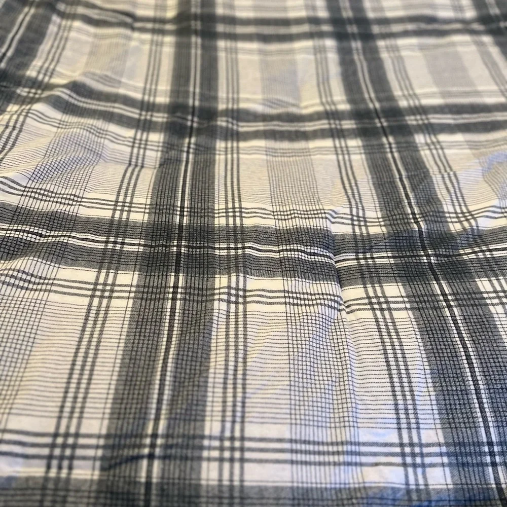 Brooks Brothers Twin Plaid Cotton Flannel Comforter And Sham Gray White EUC